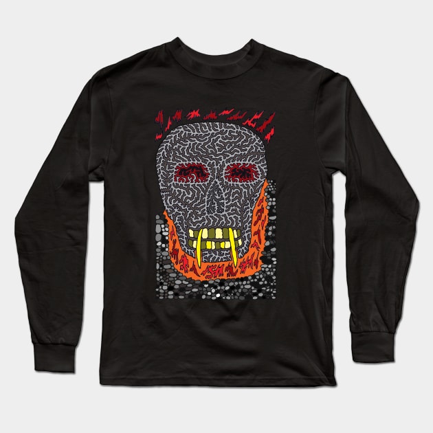 Vampire Skull Aflame Long Sleeve T-Shirt by NightserFineArts